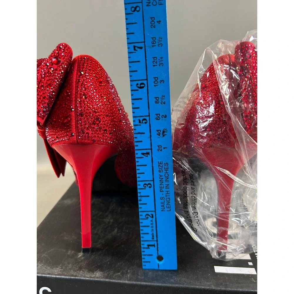 INC International Concepts Silveef Red Bling Rhinestone Bow Pumps Heels 10 M